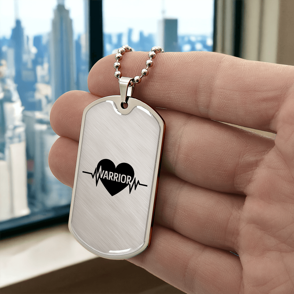 Brave Heart Warrior Dog Tag – Engraved Heartbeat Strength Pendant