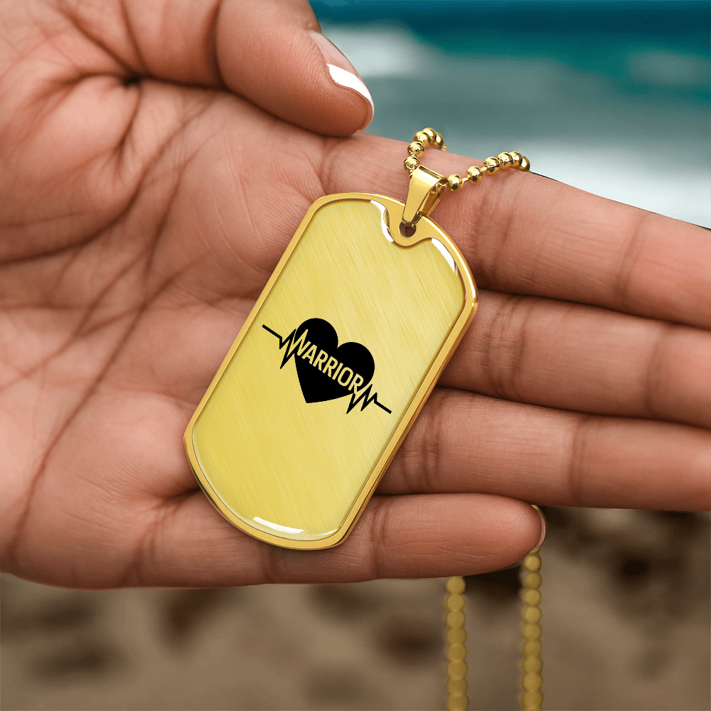 Brave Heart Warrior Dog Tag – Engraved Heartbeat Strength Pendant